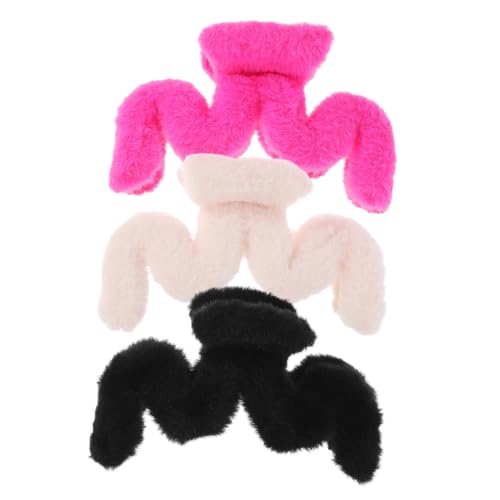 ARTSEWPLY 3 Stück Teiliges Plüsch Haarklammern für Frauen Weiche Kuschelige Haar Clips in Rosa und Schwarz Rutschfeste Krallenclips für Trendige Hochsteckfrisuren und Zöpfe von ARTSEWPLY