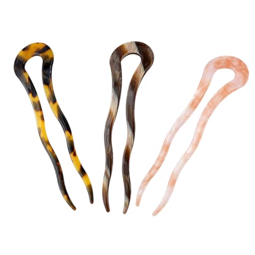ARTSEWPLY 3 Stück Teiliges U Förmiges Haargabel aus Acetat Leichte und Langlebige Haarspangen für Damen Ponytail Halter in Dunkelbraun und Leopardenmuster für Alltag und Festlichkeiten von ARTSEWPLY