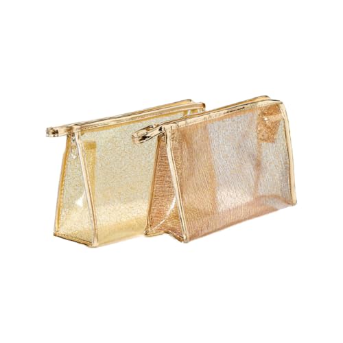ARTSEWPLY 3 Stück Transparent Kosmetiktasche TPU Jelly mit Goldfaden Reißverschließbar Modisch und Multifunktional Reise Aufbewahrungstasche für Damen Weiß Kaffee Gold von ARTSEWPLY