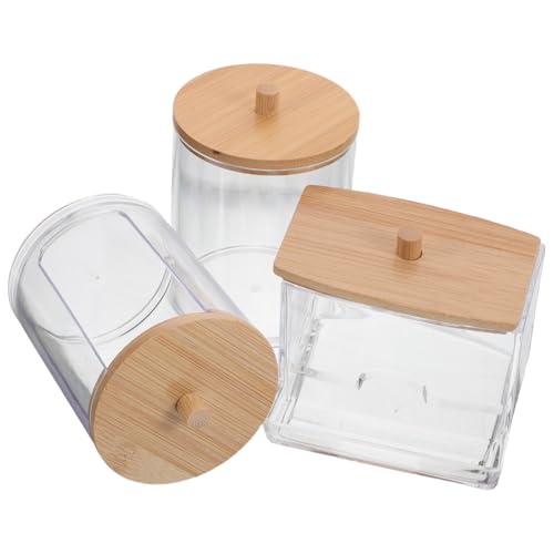 ARTSEWPLY 3 Stück Transparente Kunststoff Wattepad Box mit Deckel Inklusive Runder U förmiger und Quadratischer Aufbewahrungsbehälter mit Staubschutz für Badezimmer Make up Organizer von ARTSEWPLY