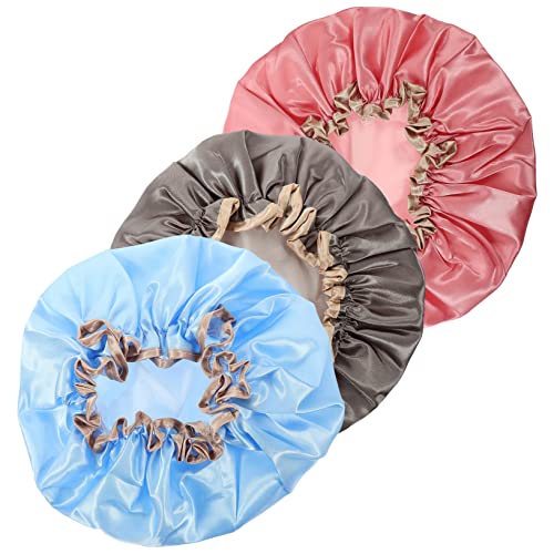 ARTSEWPLY 3stücke Wiederverwendbare Duschhaube Wasserdichte Doppellagige Badekappen Aus Peva Elastisch Bequem Und Stabil Für Damen Und Herren von ARTSEWPLY