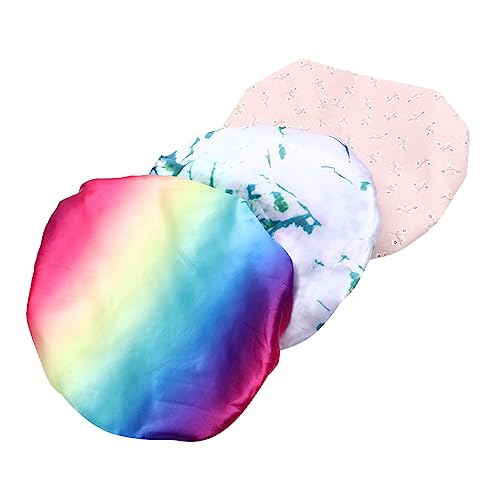 ARTSEWPLY 3stücke Wiederverwendbare Duschhaube Wasserdichte Haarkappen Für Frauen Stilvolle Haarkur-mütze Elastische Duschhaube Für Verschiedene Anlässe Regenbogen Blattmuster Neuheit von ARTSEWPLY