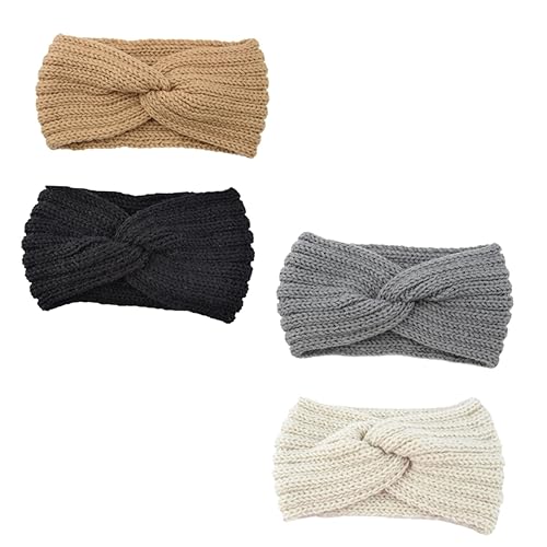 ARTSEWPLY 4 STÜCKE Handgestrickte Kopfband mit Knotendesign Ohrenwärmer für Damen Stilvoller Haarschmuck für Kalte Wintertage Bequem und Hautfreundlich von ARTSEWPLY