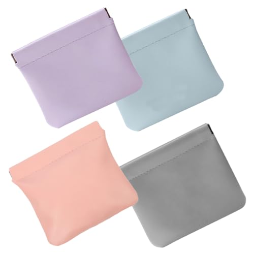 ARTSEWPLY 4 Stck Teiliges Selbstschließende Kosmetiktasche Tragbare PU Make Up Tasche für Damen Kleine Make Up Aufbewahrungstasche Himmelblau Rauchrosa Helllila und Himmelblau von ARTSEWPLY