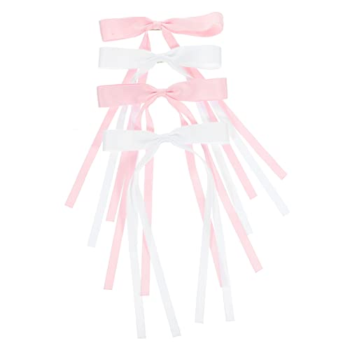 ARTSEWPLY 4 Stück Haarschleife für Damen mit Langen Ribbons und Clip Haarschmuck Accessoire für Hochzeiten Partys und Besondere Anlässe Rosa und Weiß von ARTSEWPLY