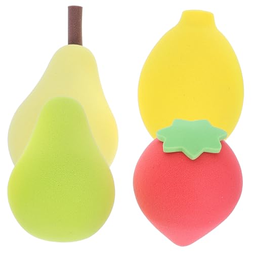 ARTSEWPLY 4 Stück Make Up Schwämme Obstform Klein Puderquaste für Frauen Foundation Flüssig und Puder Kosmetik Schwämmchen Niedliche Farben Pear Avocado Strawberry Lemon von ARTSEWPLY