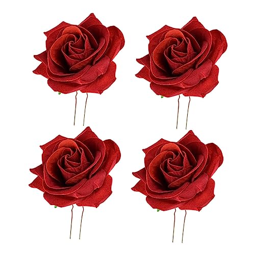 ARTSEWPLY 4 Stück Rosafarbene Haarspange Damen Haarnadel Rosenhaar Zubehör Korsage Rosenblüten-haarnadel Stifte Reiz Party Hochzeiten Fälschung Mädchen Clips Blumen- Dekoration Tropisch Rot von ARTSEWPLY