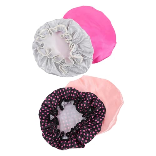 ARTSEWPLY 4 Stück Satin Duschhaube für Damen Teiliges Wassermelonrot und Multifunktionale Mütze Atmungsaktiv für Lange Haare und Beim Baden von ARTSEWPLY