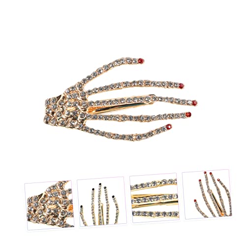 ARTSEWPLY 4 Stück Teiliges Haarschmuck Damen Halloween Schädel Haarspangen mit Strass Dekorative Duckbill Clips in Rot und Schwarz Vielseitige Haarnadeln für Party und Alltag von ARTSEWPLY