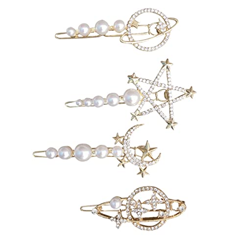 ARTSEWPLY 4 Stück Teiliges Haarschmuck mit Planet und Mond Motiven Perlenbesetzte Haarspangen für Damen Seitenclips für Partys Hochzeit und Alltag Vielseitig Einsetzbar von ARTSEWPLY