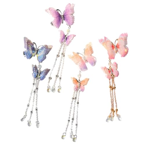 ARTSEWPLY 4 Stück Teiliges Haarschmuck mit Schmetterlings Clips Metall Haarspangen mit Quasten Farbenfrohe Haarclips für Damen und Mädchen Schonend und Vielseitig für Alltag und von ARTSEWPLY