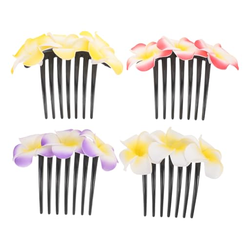 ARTSEWPLY 4 Stück Teiliges Hawaii Plumeria Blumenseitlicher Haarkamm für Frauen Stabile Haarnadeln mit Festem Dekorativer Brautschmuck für Hochzeit und Festliche Anlässe Bunte Farbvielfalt von ARTSEWPLY