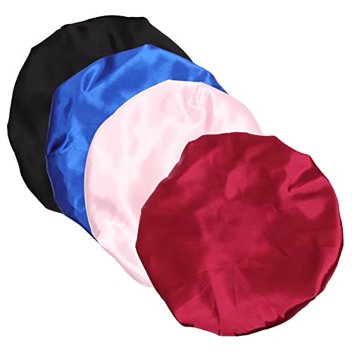 ARTSEWPLY 4 Stück Teiliges Satin Schlafhaube für Damen Hochdehnbares Haartuch in Schwarz Weinrot Schlafen Waschen und Make Up von ARTSEWPLY