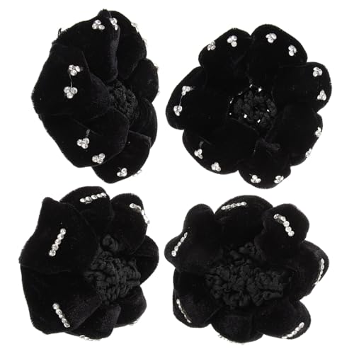 ARTSEWPLY 4 Stück Teiliges Schwarzes Haarnetz aus Samt mit Strass für Damen Eleganter Dutt haarschmuck Geeignet für Ballett Tanz Pflegeberufe und Alltag Langlebig und Vielseitig Einsetzbar von ARTSEWPLY