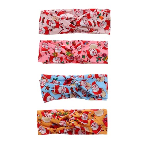 ARTSEWPLY 4 Stück Weihnachtliches Teiliges Stirnband mit Knoten Elastische Haarbänder in Gelb Blau und Hellrosa Weicher Haarschmuck mit Santa und Rentiermotiv für Sport und Alltag von ARTSEWPLY
