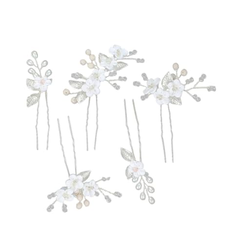 ARTSEWPLY 5 Stück Hochwertige Braut Haarnadeln Teiliges mit Weißem Softton Blüten und Metallblattdesign Funkelnde Strass Haarspangen für Hochzeit Party Abschlussball Vielseitige Damen von ARTSEWPLY