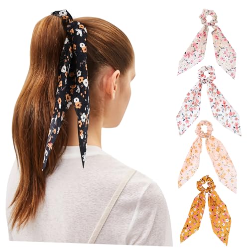 ARTSEWPLY 5 Stück Teiliges Haargummis mit Floralem Muster Haarbänder mit Schleifen Design Elastische Leichte Haar Accessoires für Damen und Mädchen Vielseitig für Alltag und Festlichkeiten von ARTSEWPLY