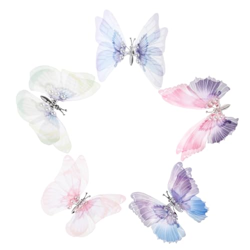 ARTSEWPLY 5 Stück Teiliges Schmetterling Haarspangen für Dünnes Haar Bunte Organza Haarklammern für Damen und Mädchen Zarte Haaraccessoires für Ponytail Flechtfrisuren und Alltag von ARTSEWPLY