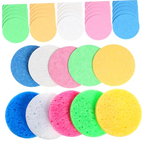 ARTSEWPLY 50 Stück Runde Wiederverwendbare Makeup Entferner Schwämme Gesichtsreinigungspads Sanftes Peeling und Tiefenreinigung für Hauttypen für Tägliche Anwendung und Unterwegs von ARTSEWPLY