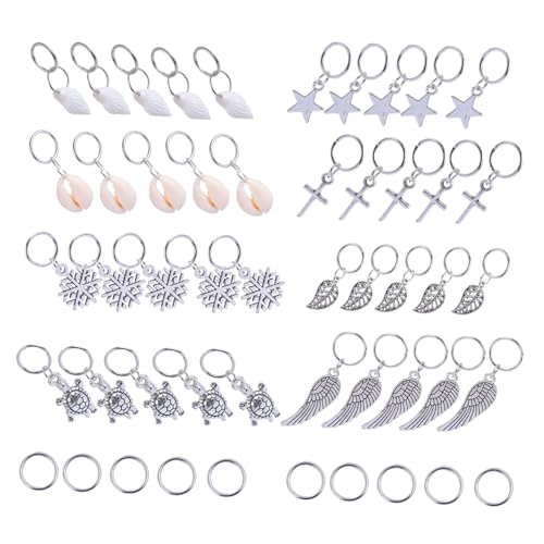 ARTSEWPLY 50 Stück Teiliges Haarschmuck für Zöpfe aus Langlebigem Metall Silberfarbene Haarringe mit Stern und Blattdesign Einfache Anwendung für Damen für Partys und Kostümfeste von ARTSEWPLY