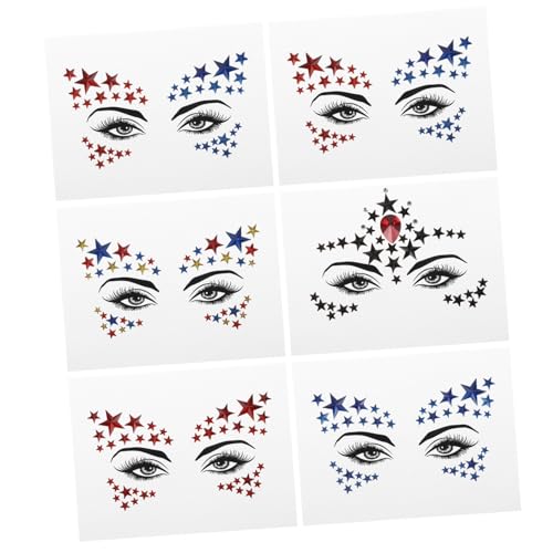 ARTSEWPLY 6 Blätter Fünfzackige Strass Gesichtsaufkleber Glitzernde DIY Stern Augen Sticker Für Festival Make Up Und Körperkunst Und Erwachsene von ARTSEWPLY