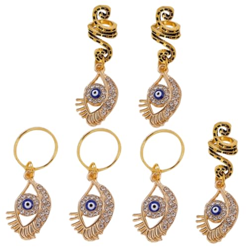 ARTSEWPLY 6 Stck. Teiliges Haarring Schmuck für Zöpfe Metall Dreadlock Spiralen mit Evil Eye Anhängern Stabile Glatte Oberfläche Vielseitig für DIY Flechtfrisuren Mädchen und Frauen von ARTSEWPLY