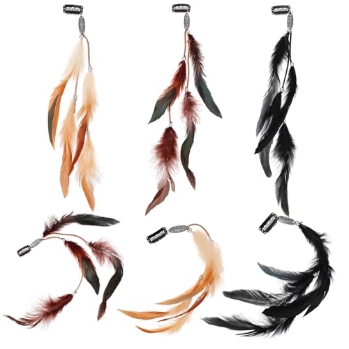 ARTSEWPLY 6 Stück Teiliges Federschmuck Haarklammer Vintage Kopfschmuck Clip für Damen Boho Haarextensions Fasching Karneval Cosplay Haarschmuck Zubehör von ARTSEWPLY