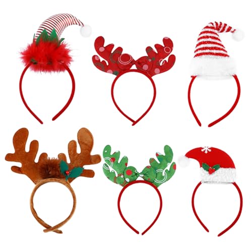 ARTSEWPLY 6 Stück Weihnachtsstirnbandkopfschnalle Weihnachten Weihnachtszubehör Erwachsene Weihnachtsgeweih-Haarreifen Geweih Stirnband Weihnachts-Rentier-Stirnbänder Stoff (Polyester) von ARTSEWPLY