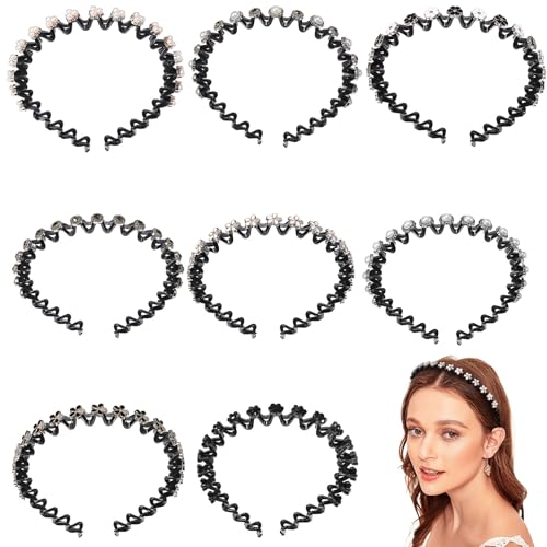 ARTSEWPLY 8 Stück Teiliges Dünne Wellige Haarbänder mit Perlen und Strass für Damen Modischer Haarschmuck für Alltag Fest und Besondere Anlässe Bequemes Flexibles Kunststoff design von ARTSEWPLY