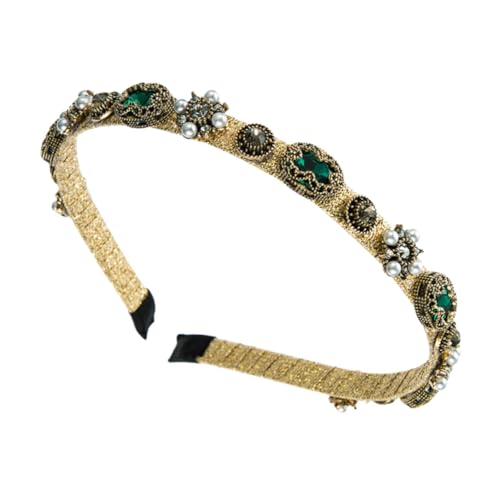 ARTSEWPLY Barockstil Haarreif Damen mit Perlen und Funkelnden Strasssteinen Leichter Eleganter Haarreifen für Waschen Gesichts und Festliche Anlässe Modisches Blumen Design in Grün von ARTSEWPLY
