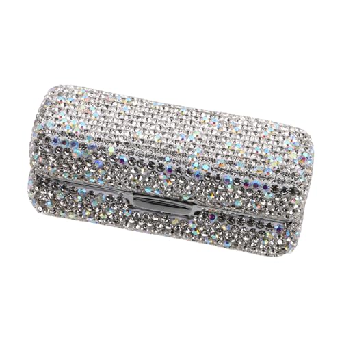 ARTSEWPLY Bling Lippenstiftetui mit Integriertem Spiegel Funkelnder Strass Lipgloss Halter Tragbarer Kosmetik Organizer Stilvolle Metallbox für Reise und Handtasche Einzelner Lipgloss von ARTSEWPLY