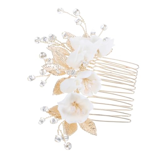 ARTSEWPLY Braut Haarkamm mit Keramikblume und Perlenbesatz Handgefertigtes Stilvolles Hochzeits-haaraccessoire aus Legierung für Damen Vintage Brautschmuck Design Festliche Kopfschmuck von ARTSEWPLY