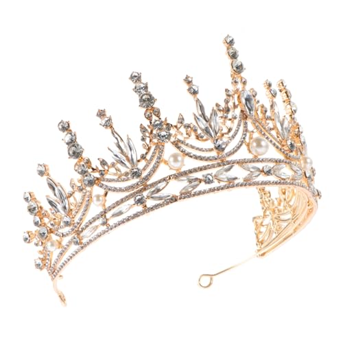 ARTSEWPLY Braut Tiara Haarschmuck mit Perlen und Strass Goldfarbene Große Halbkrone für Hochzeit Festliche Anlässe und Besondere Events Stabiler und Bequemer Sitz von ARTSEWPLY