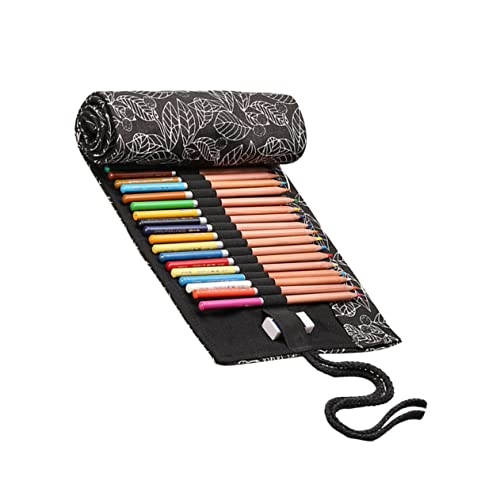 ARTSEWPLY Canvas Bleistiftrolle mit Fächern Große Kapazität Tragbares Federmäppchen für Künstler Aufrollbarer Stiftehalter mit Muster für Reise und Farbstifteorganisation von ARTSEWPLY