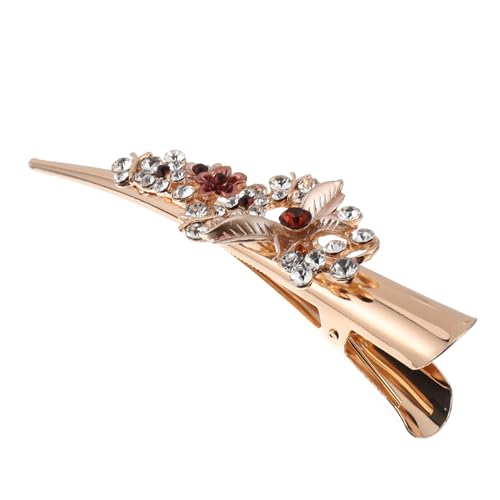 ARTSEWPLY Damen Haarklammer mit Blumenmuster und Strasssteinen Großer Entenschnabel Clip Glänzendes Haarschmuck Accessoire Kaffee Geeignet für Hochzeiten Partys und Festliche Anlässe von ARTSEWPLY