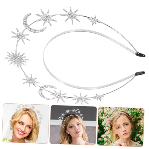 ARTSEWPLY Doppelschicht Stern und Mond Stirnband Damen Göttin Haarschmuck Metall Hochzeit Braut Tiara Komfortabel Stabil Mittelalterlicher Stil von ARTSEWPLY