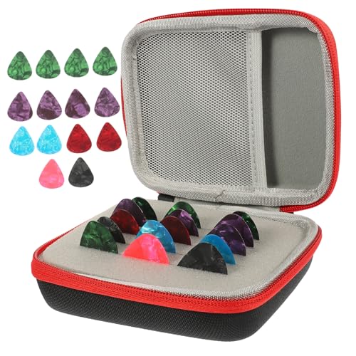 ARTSEWPLY Gitarren Plektrum mit Aufbewahrungstasche Robustes Plektrum Praktischer Gitarren Pick Organizer Plektren in Schwarz und Rot Geeignet für Folk und Akustikgitarren Zufällige Farbe von ARTSEWPLY