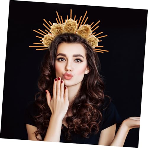 ARTSEWPLY Göttinnen Haarreif Goldfarbene Blüten Krone Damen Stirnband Party Kopfschmuck für Halloween Cosplay Hochzeit von ARTSEWPLY