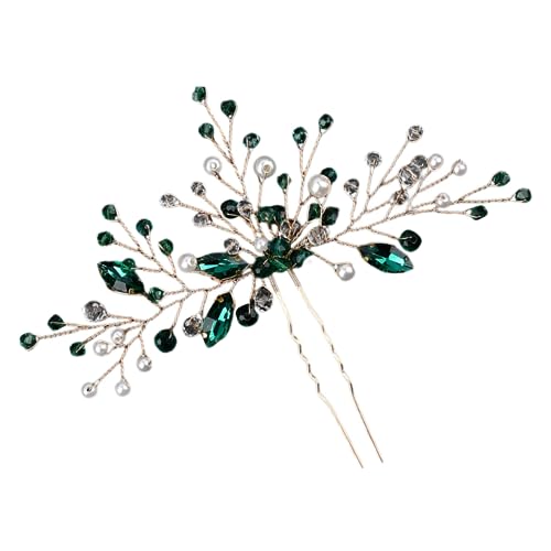 ARTSEWPLY Grüner Strass Haarnadel U Form Brautschmuck Hochzeit Haarnadel Eleganter Haarschmuck für Damen und Mädchen Komfortabel Sicher Haltend von ARTSEWPLY