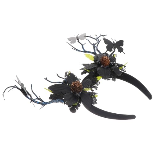ARTSEWPLY Halloween Geweih Haarreif Elastisch mit Blumenkranz und Schmetterlings Design Haar Accessoire für Erwachsene Festlicher Kopfschmuck für Party und Fotos von ARTSEWPLY