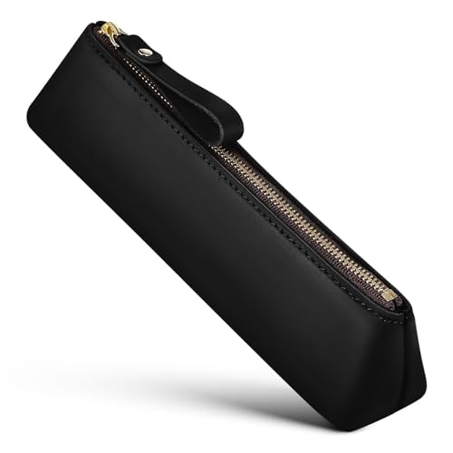 ARTSEWPLY Handgefertigtes Leder Mäppchen mit Reißverschluss Schlankes Vintage Federtasche für Stifte und Kleine Utensilien Robustes Stiftemäppchen in Schwarz Vielseitig für Schule und Büro von ARTSEWPLY