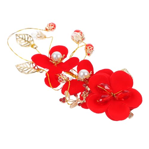 ARTSEWPLY Rote Blüten Haarklammer Mit Perlen Handgefertigter Haarschmuck Für Hochzeiten Feste Und Besondere Anlässe Eleganter Brautschmuck Für Damen Und Mädchen von ARTSEWPLY