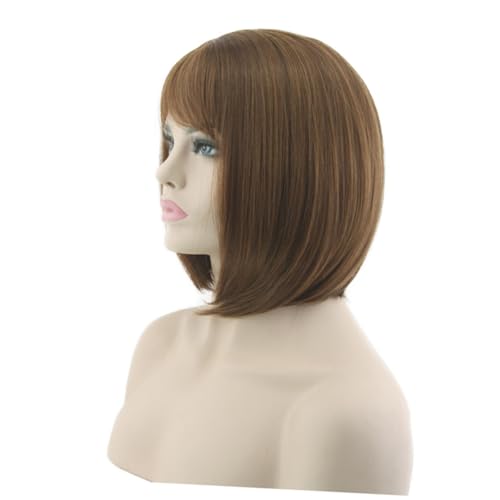 ARTSEWPLY Kurze Synthetische Bob Perücke Für Cosplay Braune Damen Perücke Für Partys Halloween Und Alltagslooks Atmungsaktiv Und Waschbar Natürlicher Look Und Angenehm Zu Tragen von ARTSEWPLY