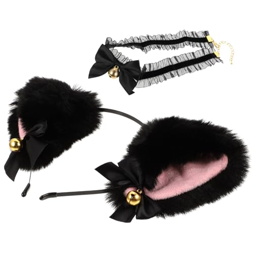 ARTSEWPLY Lace Glocken Halskette und Katzenohren Haarreif Süßes Cat Ears Stirnband mit Weichem Stoff Bequemes Cosplay Accessoire für Party Geburtstag Weihnachten und Bühnenauftritte von ARTSEWPLY