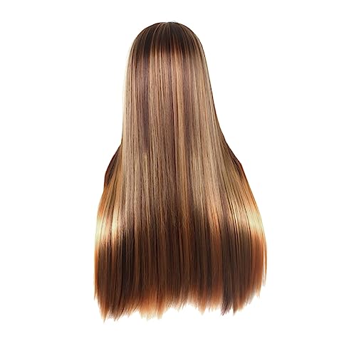 ARTSEWPLY Lange Gerade Perücke Frauen Braun Gold Farbverlauf Hitzebeständig Cosplay Haarteil Für Alltag Und Partys von ARTSEWPLY