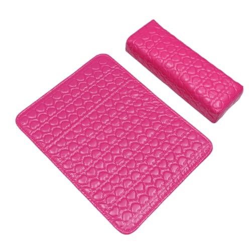 ARTSEWPLY Maniküre Handgelenkstütze PU Leder Nagelkissen Kissen mit Herzmuster Abnehmbare Quadratische Handauflage Ergonomisches Handgelenkpolster für Profi und Heimgebrauch Pink von ARTSEWPLY