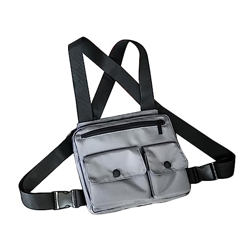 ARTSEWPLY Mobilfunkbeutel Brust Handytasche Chest-Rig-Tasche Mann lässige Tasche klein Laufweste Tasche Street-Brusttasche Brusttasche für Männer modische Westentasche für Herren Nylon Grau von ARTSEWPLY