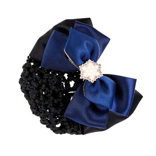 ARTSEWPLY Perlenbesetztes Haarnetz Dutt Haarschmuck Satin Mesh Bun Cover mit Schleife und Goldrand Langlebiger Haarklammer für Damen Eleganter Berufsstil Blau Goldenes Design von ARTSEWPLY
