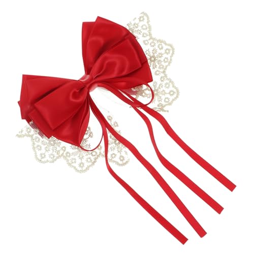 ARTSEWPLY Rotes Spitzen Haarband mit Schleife Dekorative Entenschnabel Haarspange für Frauen Süße Haarschleife Modisches Accessoire für Hochzeit Geburtstag Party und Alltag von ARTSEWPLY