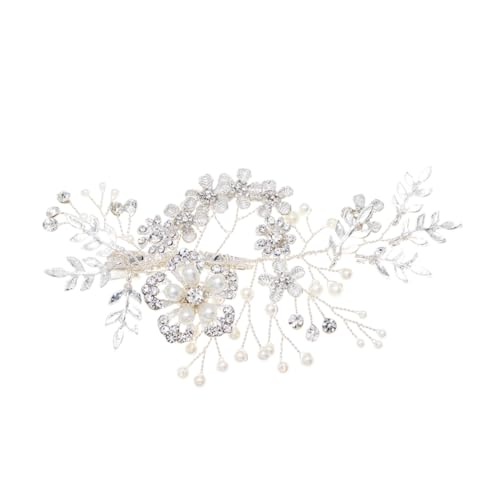 ARTSEWPLY Silberner Brautschmuck Haarklammer mit Blättern Künstlichen Perlen und Strass Eleganter Haarclip für Hochzeit Braut und Brautjungfern Vintage Haarschmuck Damen Festlicher von ARTSEWPLY